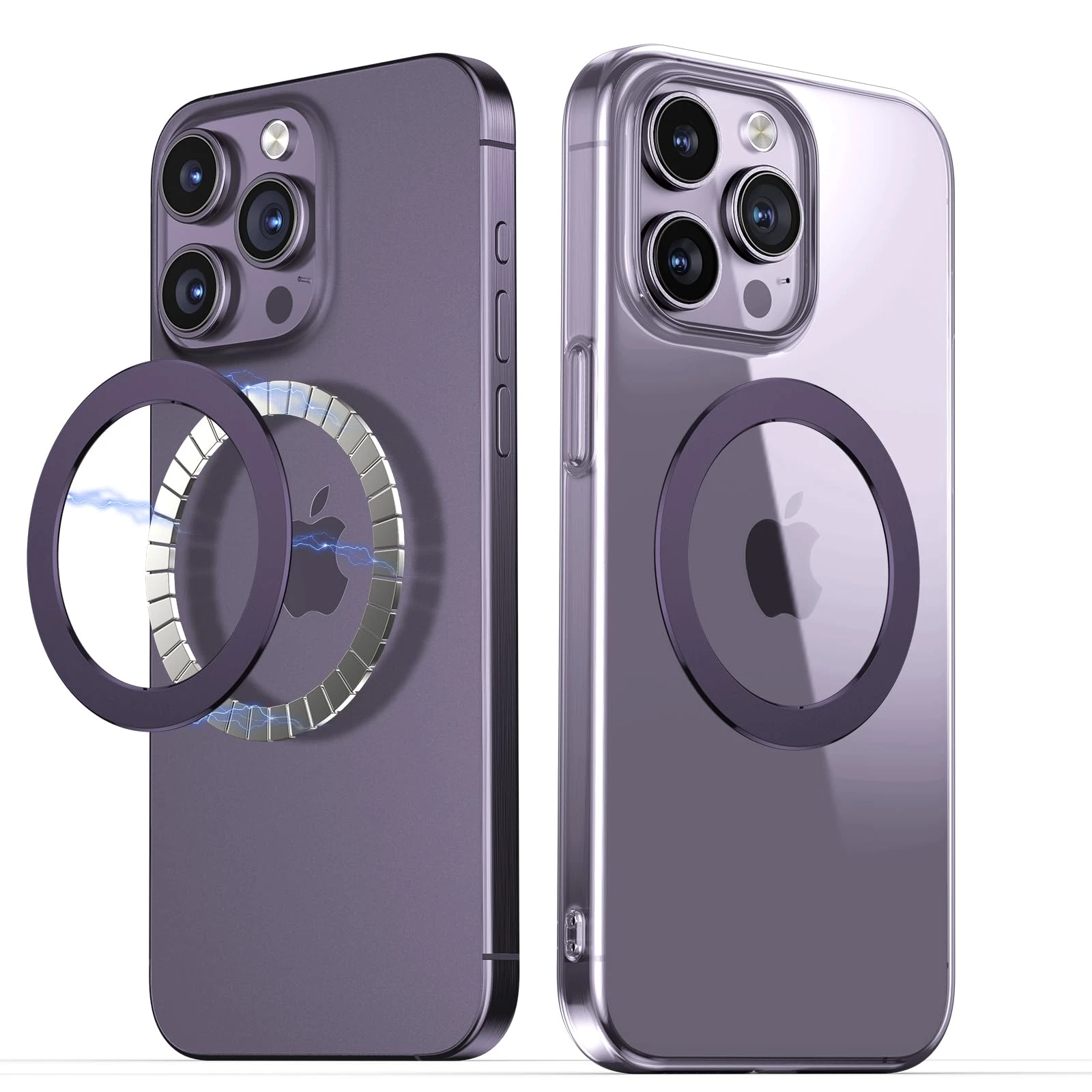 Magnetic Ring Sticker for Magsafe Phone Magnet 2 Pack, Upgrade Bulit-in Magnet for Wireless Charging, Phone Case, Car Holder, Universal Conversion for MagSafe Adapter Kit (Dark Purple)