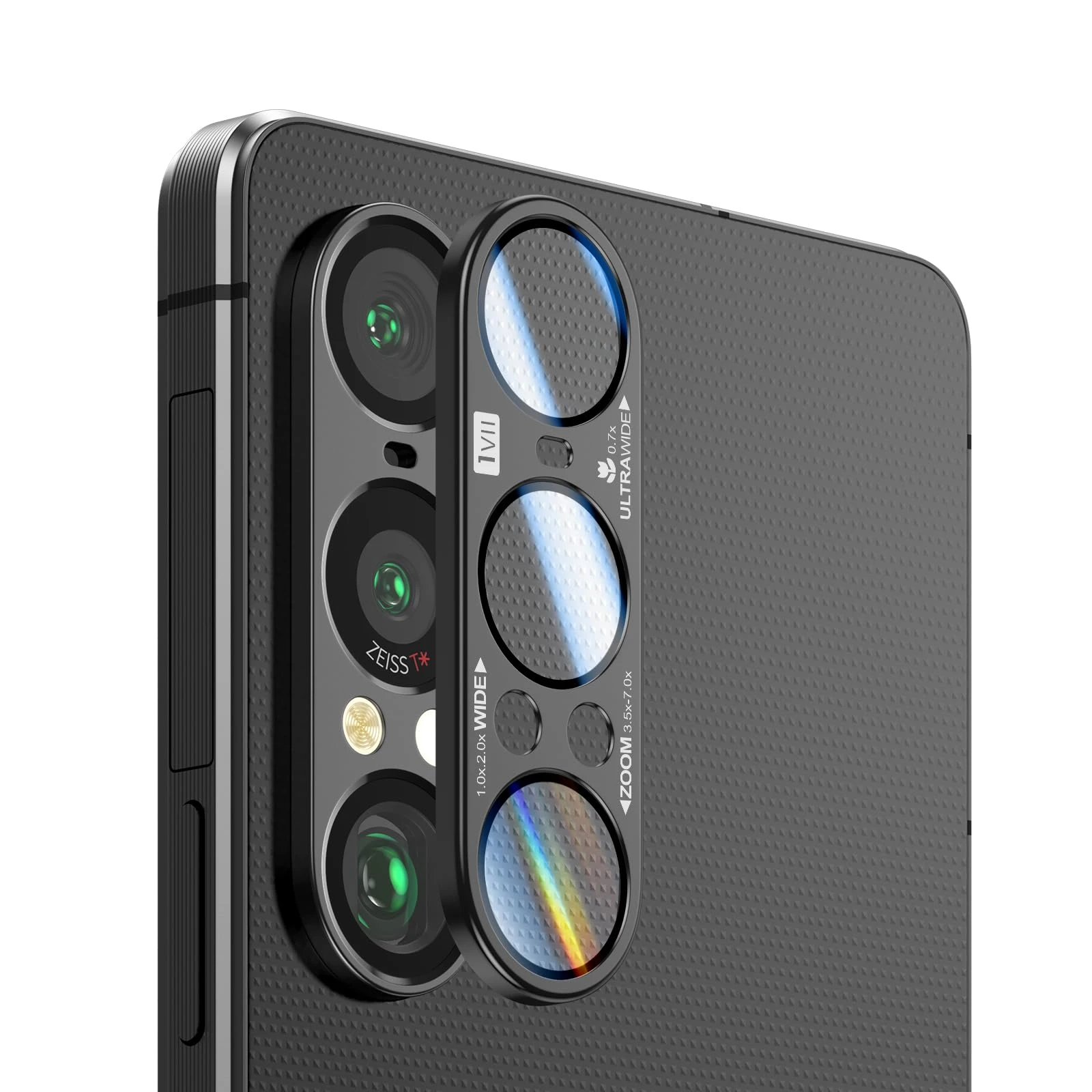 Xperia 1 VII用 カメラレンズ保護フィルム, サファイアガラス製, アルミ合金カメラカバー, レンズプロテクター (ブラック- 刻印)