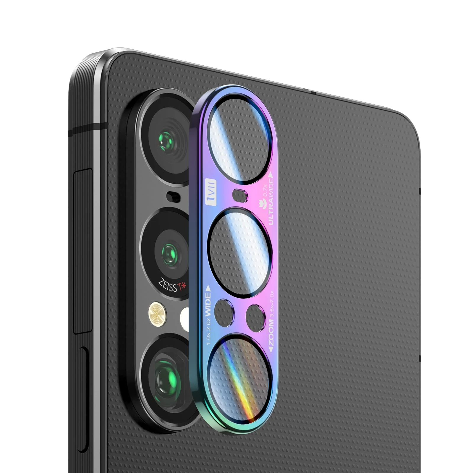 Xperia 1 VII用 カメラレンズ保護フィルム、サファイアガラス採用、アルミニウム合金製カメラカバー, カラフル - 刻印